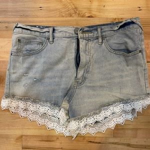 Free People Distressed Lace Bottom Shorts